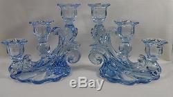 CANDLE HOLDERS by Cambridge Triple Light Caprice #3400/1338 Moonlight Blue