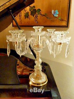 CHANDELIER CRYSTAL GLASS CANDLE HOLDER- CANDELABRA/w gold accents