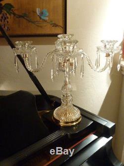 CHANDELIER CRYSTAL GLASS CANDLE HOLDER- CANDELABRA/w gold accents