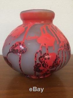 CHARDER FRENCH Cameo Glass Candle Holder Red/Orange EXCELLENT