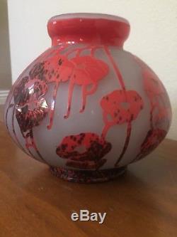 CHARDER FRENCH Cameo Glass Candle Holder Red/Orange EXCELLENT