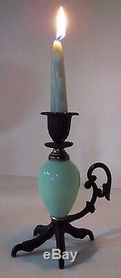 CHICKENS CLAW FOOT Chamberstick Figural Candlestick Cast Iron Green Glass