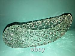 CRYSTAL CANOE Boat CANDLE HOLDER Daisy & Button PRESSED GLASS Candy DIsh VINTAGE