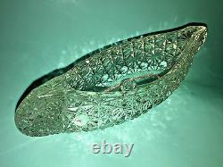 CRYSTAL CANOE Boat CANDLE HOLDER Daisy & Button PRESSED GLASS Candy DIsh VINTAGE