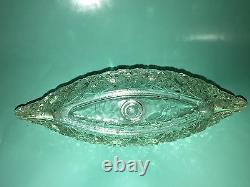 CRYSTAL CANOE Boat CANDLE HOLDER Daisy & Button PRESSED GLASS Candy DIsh VINTAGE