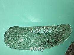 CRYSTAL CANOE Boat CANDLE HOLDER Daisy & Button PRESSED GLASS Candy DIsh VINTAGE