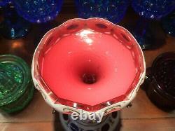 CZECH BOHEMIAN CRANBERRY GLASS LUSTER CANDLE HOLDER PRISMS Antique
