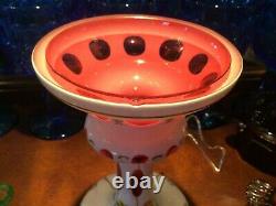 CZECH BOHEMIAN CRANBERRY GLASS LUSTER CANDLE HOLDER PRISMS Antique