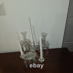 Cambridge 2 Tier 3 Arm Epergne Candelabra Bobeche Crystal Prisms Candle Holders
