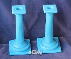Cambridge Azurite Doric Column 9¼ Turquoise Blue Candle Holders
