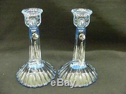 Cambridge Caprice Blue Pair Shell Candlesticks with Prism