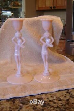 Cambridge Glass Crown Tuscan pair of Nude Candle Stick Holders Amazing Pair