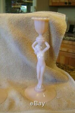 Cambridge Glass Crown Tuscan pair of Nude Candle Stick Holders Amazing Pair