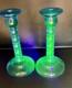 Cambridge Ritz Blue Uranium Glass Candle Holders 8 Set Of Two