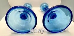 Cambridge Ritz Blue Uranium Glass Candle Holders 8 Set of Two