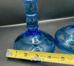 Cambridge Ritz Blue Uranium Glass Candle Holders 8 Set of Two