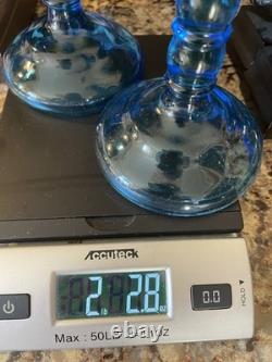 Cambridge Ritz Blue Uranium Glass Candle Holders 8 Set of Two