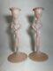 Cambridge Pink Milk Glass Crown Tuscan Nude Candlestick Pair