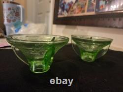 Cameo pattern green candle holders