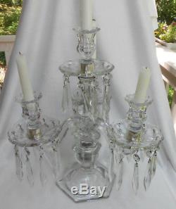 Candelabra Candlestick Holder Crystal 3 Arm Prisms 40 Bobeches 4 Antique Glass