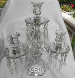 Candelabra Candlestick Holder Crystal 3 Arm Prisms 40 Bobeches 4 Antique Glass