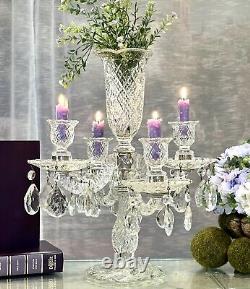 Candelabra Epergne Hanging Crystals Vintage Duncan Miller Centerpiece Candle