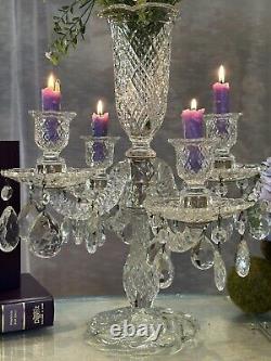 Candelabra Epergne Hanging Crystals Vintage Duncan Miller Centerpiece Candle