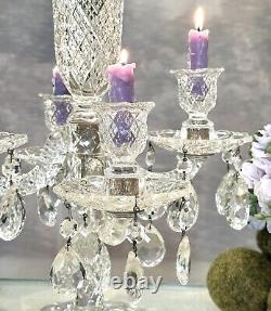 Candelabra Epergne Hanging Crystals Vintage Duncan Miller Centerpiece Candle