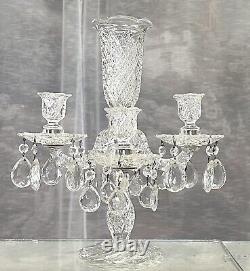 Candelabra Epergne Hanging Crystals Vintage Duncan Miller Centerpiece Candle