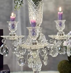 Candelabra Epergne Hanging Crystals Vintage Duncan Miller Centerpiece Candle