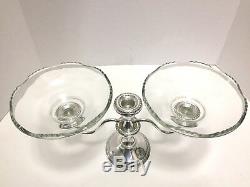Candelabra Sterling Silver 3 Arm Candle Holder With 2 Glass Votive Inserts