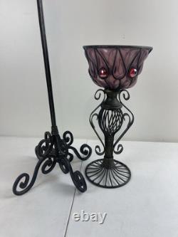 Candle Holder Glass Metal Purple Amethyst Unique Set Of Two 41