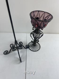 Candle Holder Glass Metal Purple Amethyst Unique Set Of Two 41
