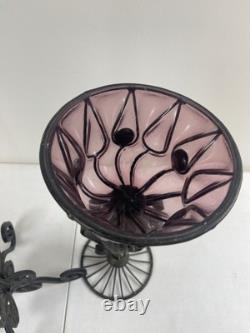 Candle Holder Glass Metal Purple Amethyst Unique Set Of Two 41
