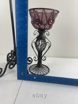 Candle Holder Glass Metal Purple Amethyst Unique Set Of Two 41