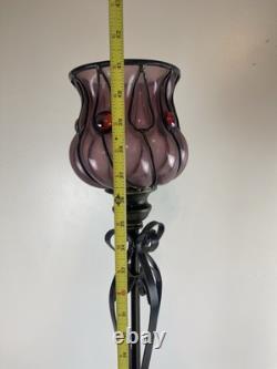 Candle Holder Glass Metal Purple Amethyst Unique Set Of Two 41