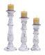 Candle Holder Set 3 Holders White Wood Pillar Stand Rustic Decor Stick Wedding