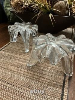 Candle Holders 2 VTG Blenko Tall Art Glass Ice Floe Tri-Foot by Don Shepherd