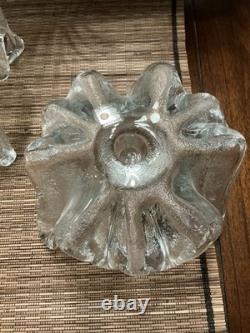 Candle Holders 2 VTG Blenko Tall Art Glass Ice Floe Tri-Foot by Don Shepherd