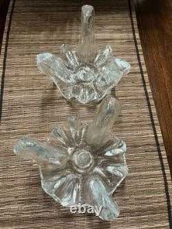 Candle Holders 2 VTG Blenko Tall Art Glass Ice Floe Tri-Foot by Don Shepherd