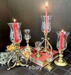 Candle Holders Brass Lacquered Centerpiece Hurricane Pillar Candlesticks Set 6