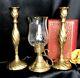 Candle Holders Brass Pillar And Glass Hurricane Centerpiece Polished Brass Set