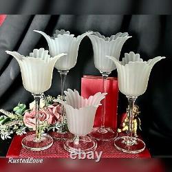 Candle Holders Frosted Tulip Shapped Candle Bowls /Vintage Flower Vases 5 Set