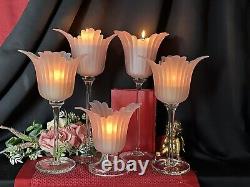 Candle Holders Frosted Tulip Shapped Candle Bowls /Vintage Flower Vases 5 Set