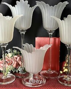 Candle Holders Frosted Tulip Shapped Candle Bowls /Vintage Flower Vases 5 Set