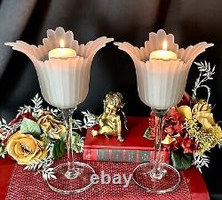 Candle Holders Frosted Tulip Shapped Candle Bowls /Vintage Flower Vases 5 Set