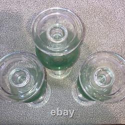 Candle Holders Large Clear & Green Glass Set of 3