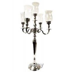 Candle Holders & Votives Candelabra 39 ins. With Glass Hurricanes- Nickel Candel