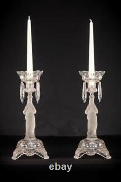 Candlesticks Pair French Antique Glass Candle Holders Sacred Heart 13