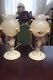Capodimonte Pair Of Table Lamps, Glass Sgade Ruffled Borders With Applied Roses